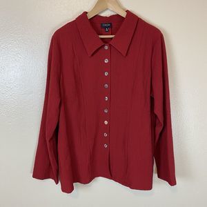 Toofan XL Crinkle Gauze Top Blouse Button Up Shirt Red Art To Wear Artsy Tunic